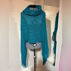 Urban Behavior Teal Open-Knit Cowl Neck Sweater